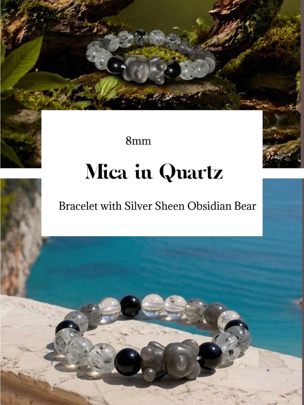 9mm Mica in Quartz Bracelet 🖤